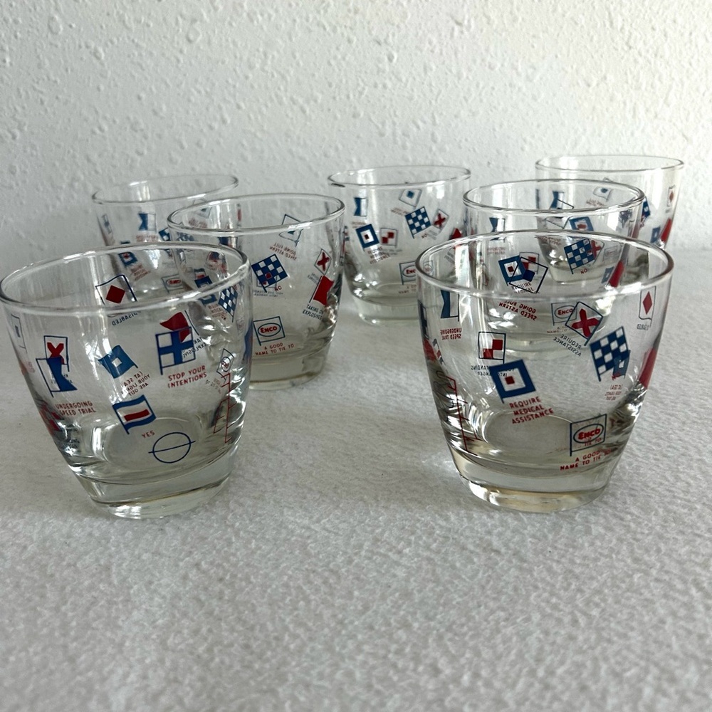 Libbey ENCO Glasses Nautical Marine Signal Flag Barware Cocktail Juice Set of 7